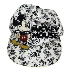 Disney Parks Graffiti Mickey Baseball Cap Trucker Hat Black White Embroidered